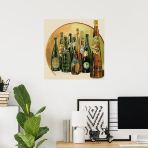 Vintage Imported Beer Bottles, Alcohol, Beverages Poster