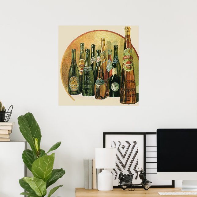 Vintage Imported Beer Bottles, Alcohol, Beverages Poster (Home Office)