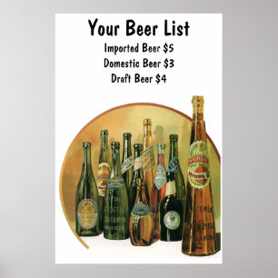 Vintage Imported Beer Bottles, Alcohol, Beverages Poster