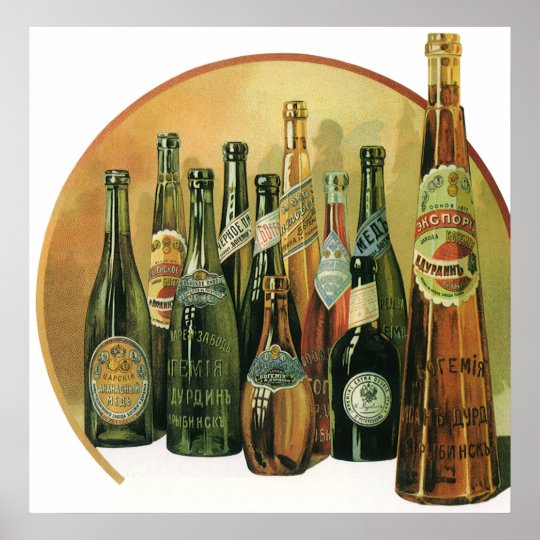 Vintage Imported Beer Bottles Alcohol Beverages Poster