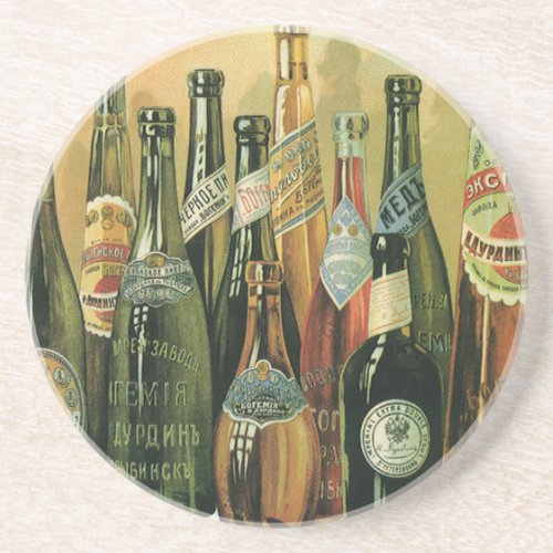 Vintage Imported Beer Bottles Alcohol Beverages Sandstone Coaster