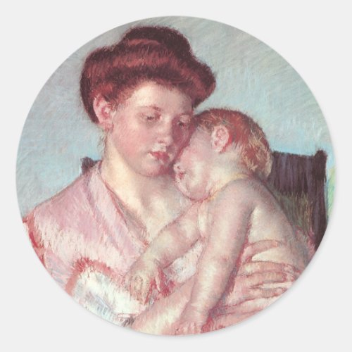 Vintage Impressionism Sleepy Baby by Mary Cassatt Classic Round Sticker