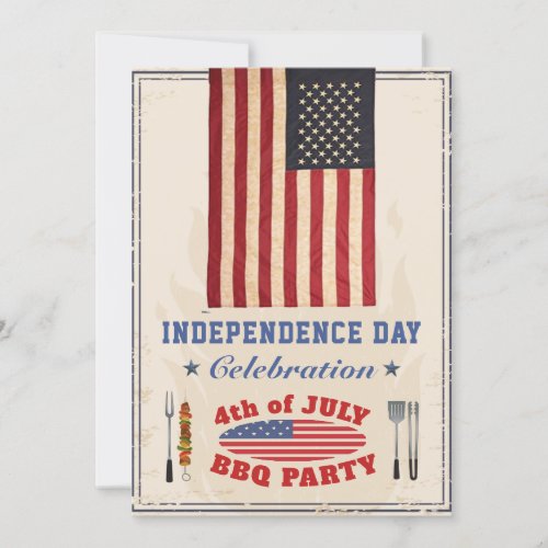 Vintage Independence Day 4th of JULY BBQ Party Invitation