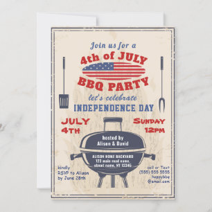 Vintage Independence Day 4th of JULY BBQ Party Invitation