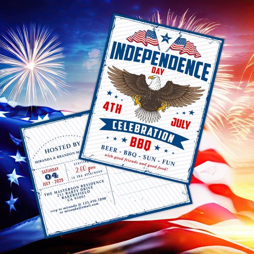 Vintage Independence Day 4th Of July Invitation Postcard