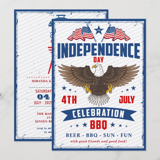 Vintage Independence Day 4th Of July Party Invitation (Front/Back)