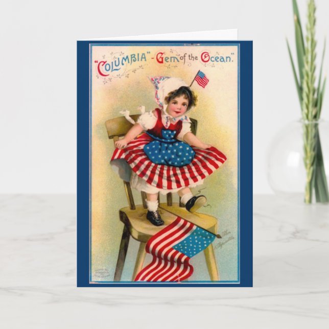 Vintage Independence Day Girl Card (Front)