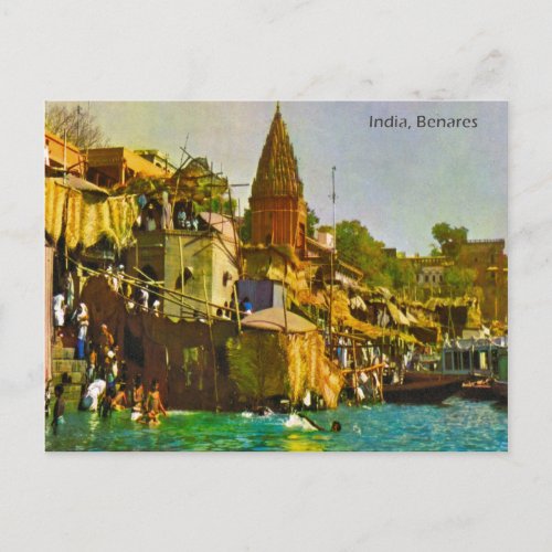 Vintage India Benares River Ganges Postcard
