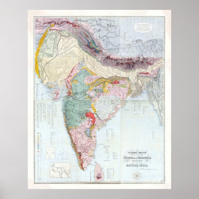 Vintage India Geology Map (1855) Poster (Front)