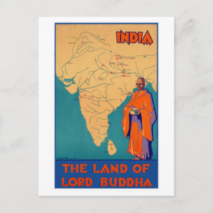 Vintage India Land of Lord Buddha Travel Postcard