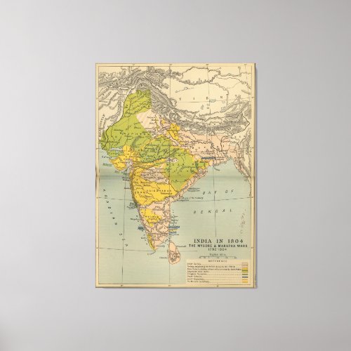 Vintage India Maratha and Mysore War Map 1804 Canvas Print