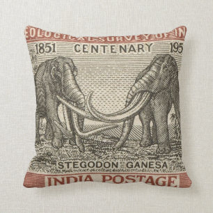 Vintage India Postage Stamp Throw Pillow