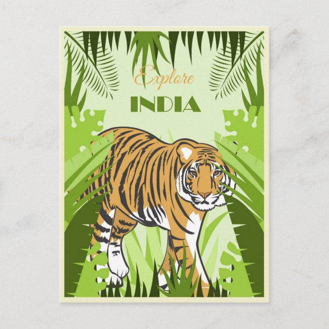 Vintage India Tiger Travel Postcard (Front)
