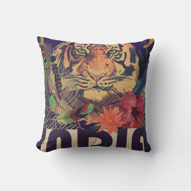 Vintage India Travel Throw Pillow (Front)