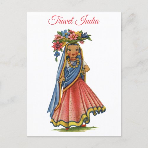 Vintage India Woman in Sari Travel  Postcard