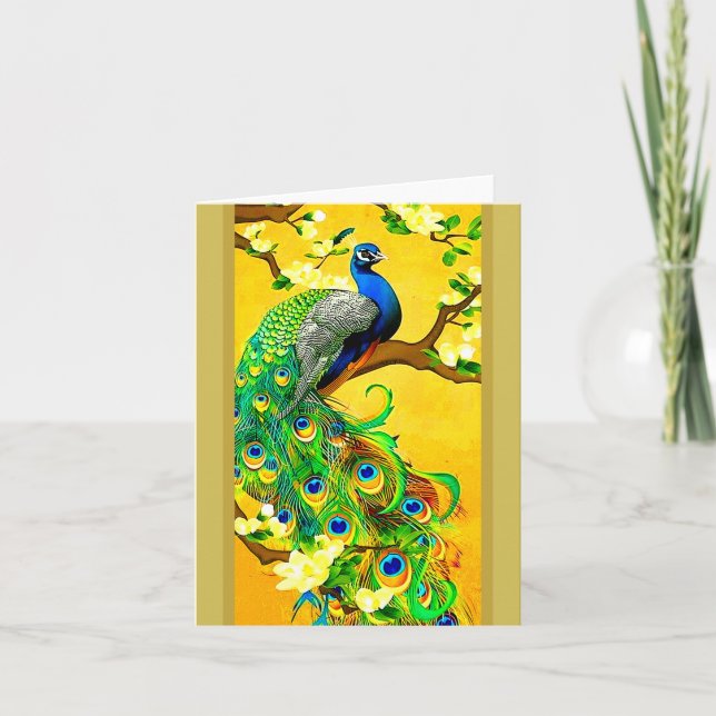 Vintage Indian Blue Peacock Holiday Card (Front)