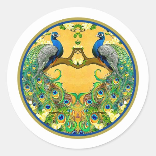 Vintage Indian Blue Peacocks Classic Round Sticker