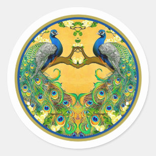 Vintage Indian Blue Peacocks Classic Round Sticker