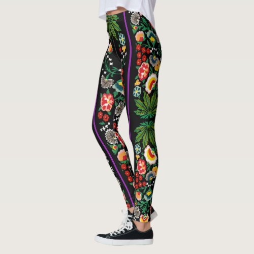 Vintage Indian Boho Floral Black Leggings