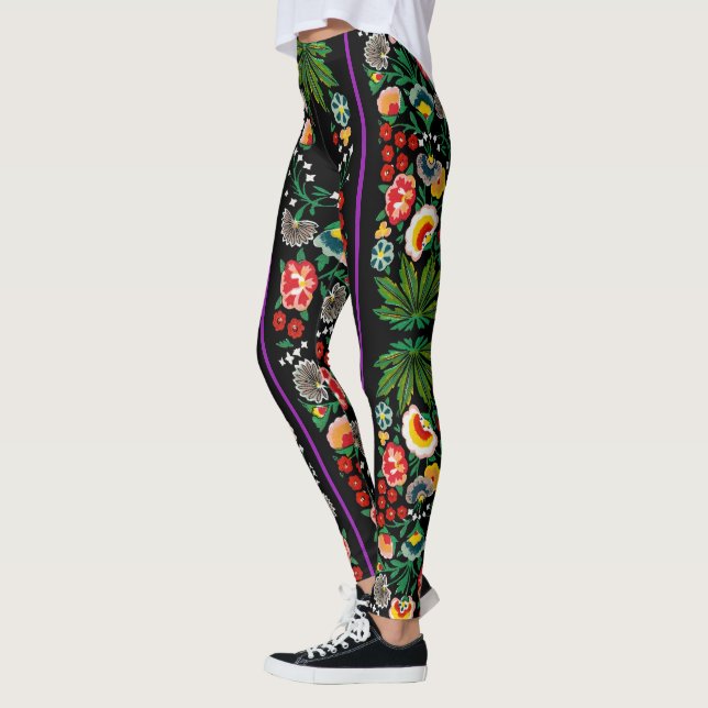 Vintage Indian Boho Floral Black Leggings (Left)