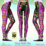 Vintage Indian Boho Floral Black & Purple Leggings<br><div class="desc">Lovely bohemian inspired fashion leggings. These quality leggings are embellished with a beautiful vintage Indian floral and leaf pattern. Customizable with your choice of accent stripe (use the background color picker to choose your accent stripe). Perfectly paired with a blazer for day - or as unique durable quality work out...</div>