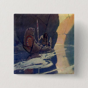 Vintage Indian Canoe Paddling Sun Classic Button