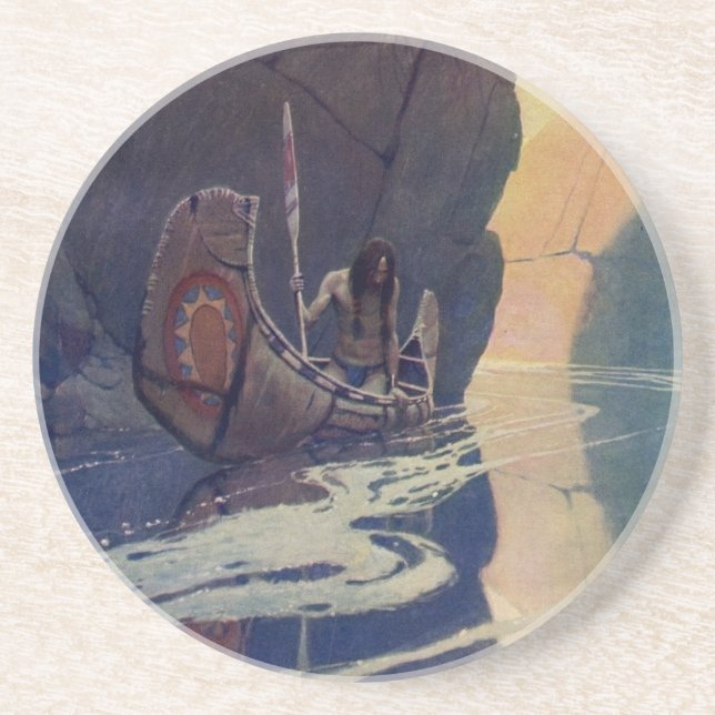 Vintage Indian Canoe Paddling Sun Classic Coaster (Front)