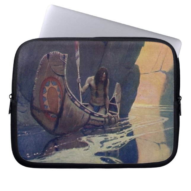Vintage Indian Canoe Paddling Sun Classic Laptop Sleeve (Front)