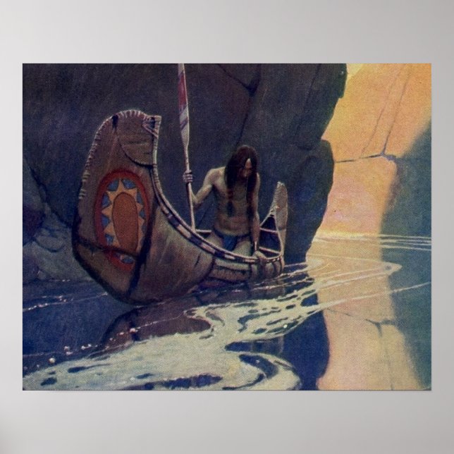 Vintage Indian Canoe Paddling Sun Classic Poster (Front)