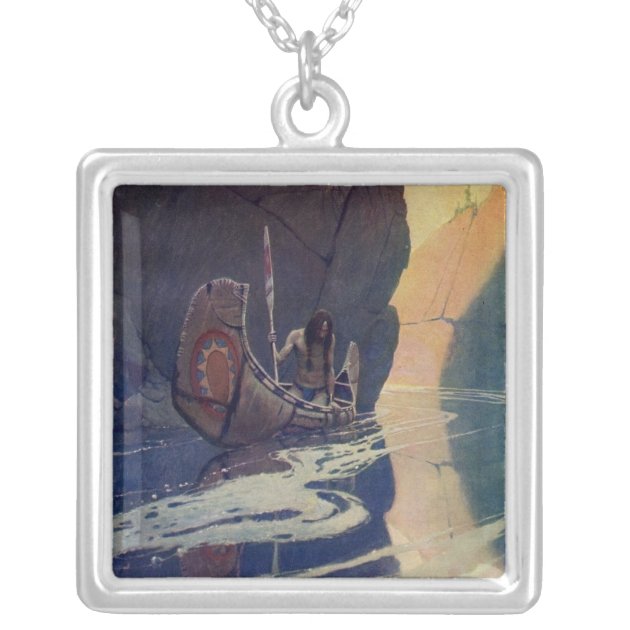 Vintage Indian Canoe Paddling Sun Classic Silver Plated Necklace | Zazzle