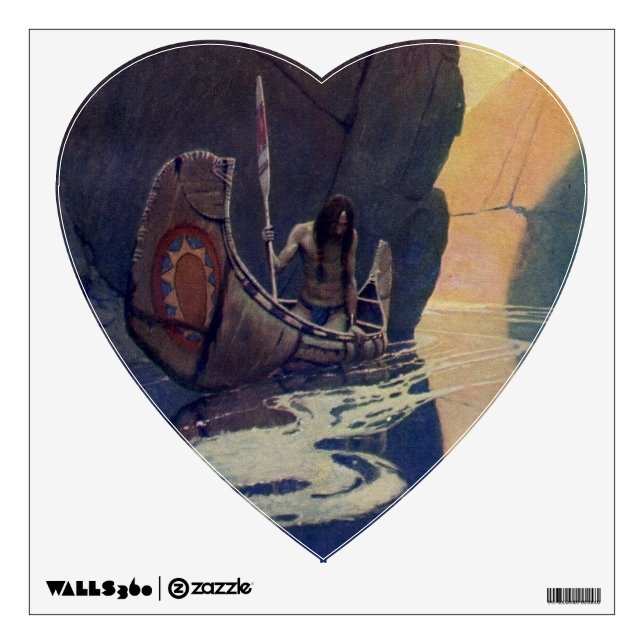 Vintage Indian Canoe Paddling Sun Classic Wall Sticker (Front)