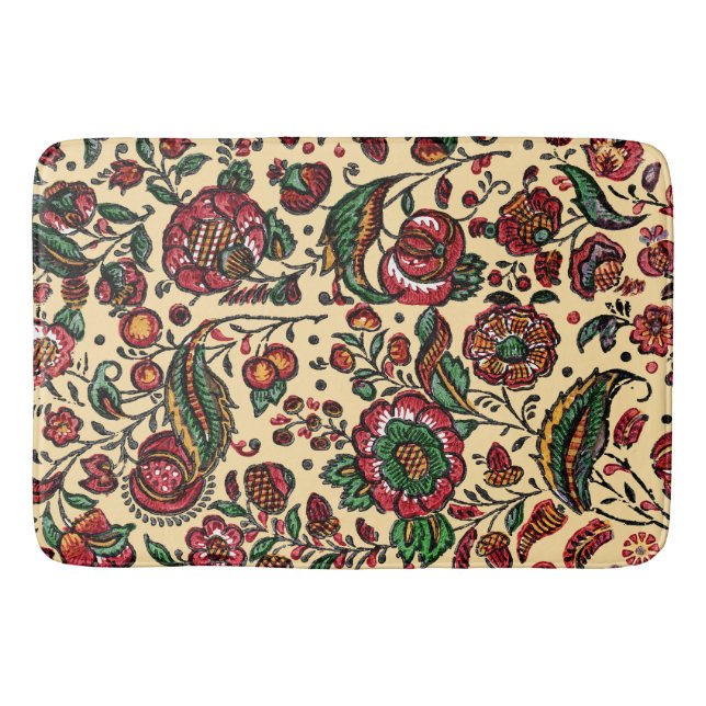 Vintage Indian Cotton Chintz Fabric  Bath Mat (Front)