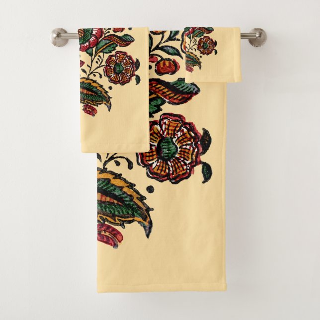 Vintage Indian Cotton Chintz Fabric  Bath Towel Set (Insitu)