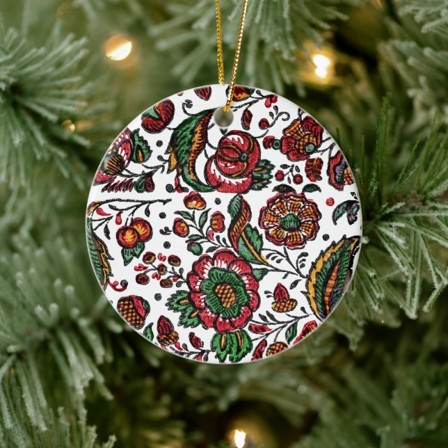 Vintage Indian Cotton Chintz Fabric  Ceramic Ornament (Tree)