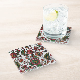 Vintage Indian Cotton Chintz Fabric Glass Coaster