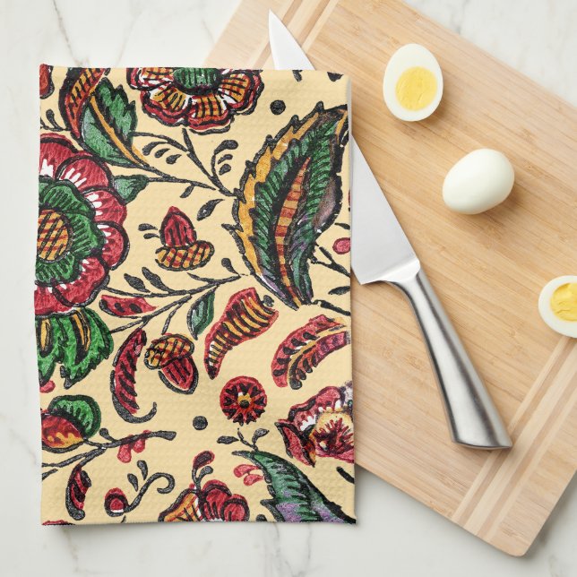 Vintage Indian Cotton Chintz Fabric  Kitchen Towel (Quarter Fold)