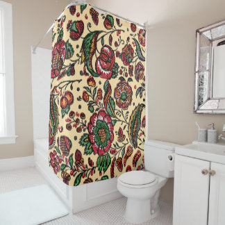 Vintage Indian Cotton Chintz Fabric Shower Curtain