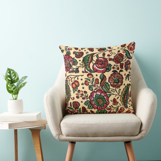 Vintage Indian Cotton Chintz Fabric  Throw Pillow (Chair)