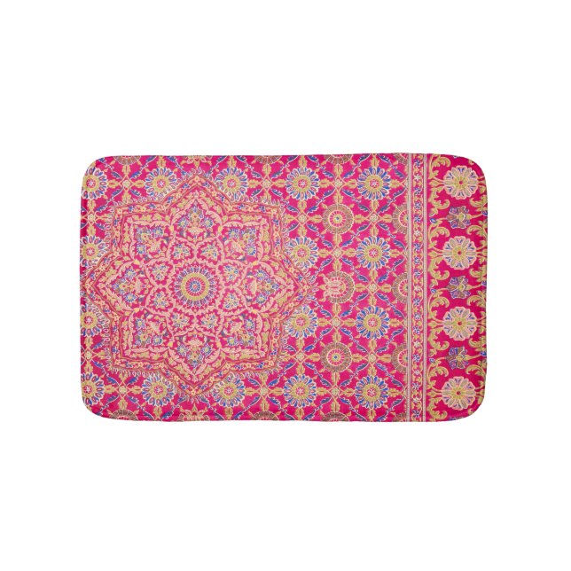Vintage Indian Embroidery Pattern Bath Mat (Front)