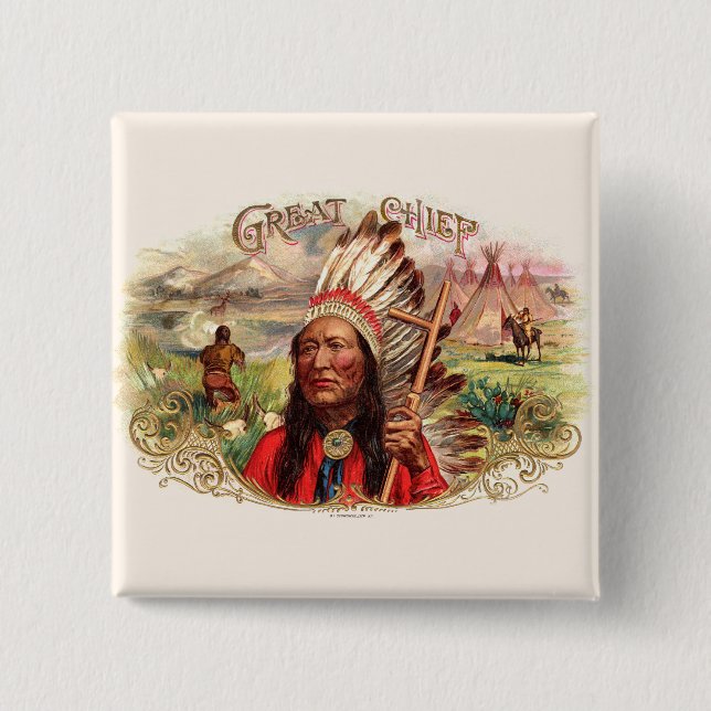 Vintage Indian Great Chief Cigar Box Button (Front)