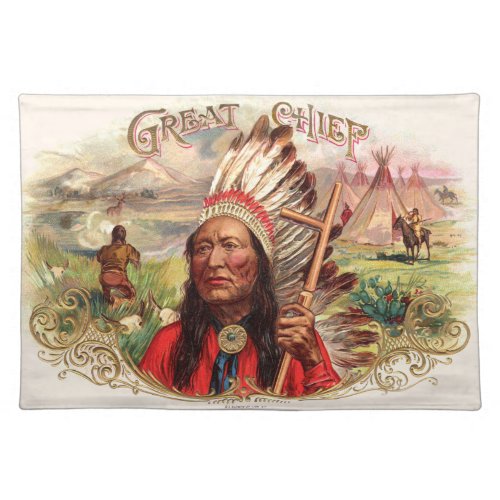 Vintage Indian Great Chief Cigar Box Cloth Placemat