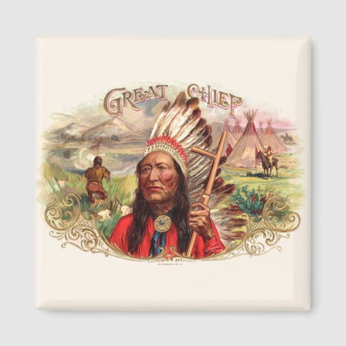 Vintage Indian Great Chief Cigar Box Magnet