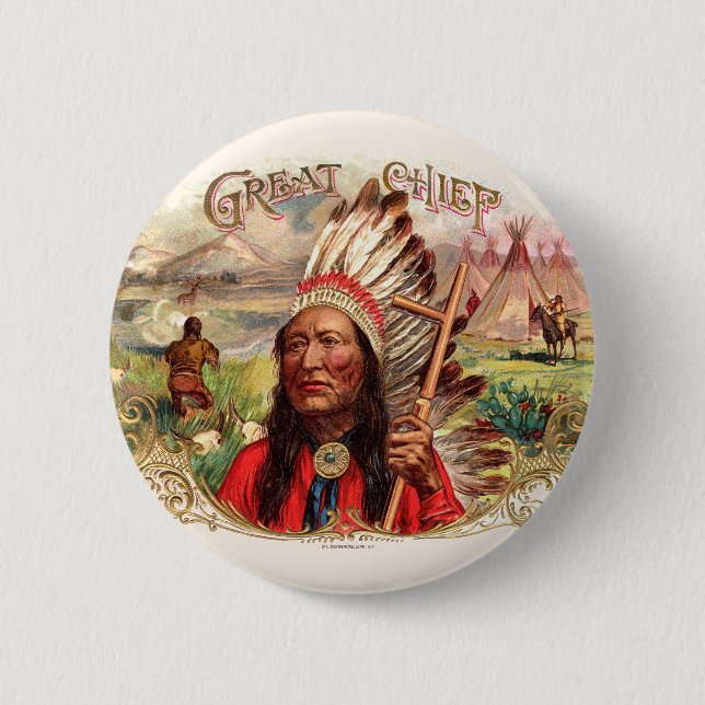 Vintage Indian Great Chief Cigar Box Pinback Button (Front)