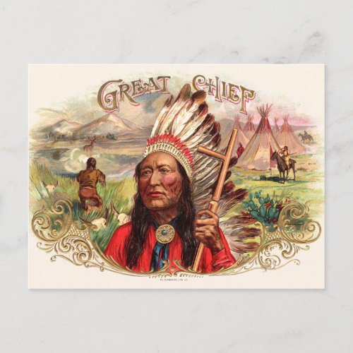 Vintage Indian Great Chief Cigar Box Postcard