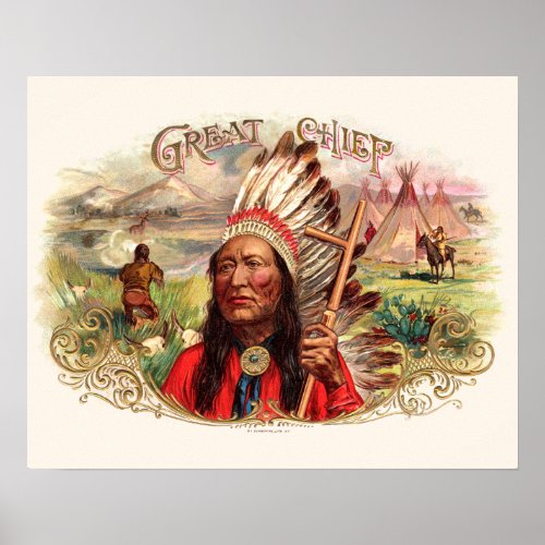 Vintage Indian Great Chief Cigar Box Poster