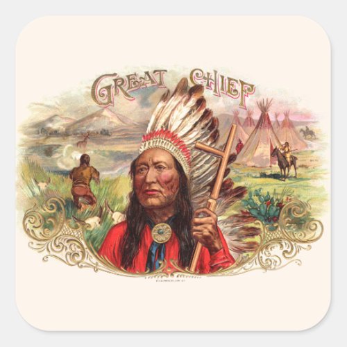 Vintage Indian Great Chief Cigar Box Square Sticker