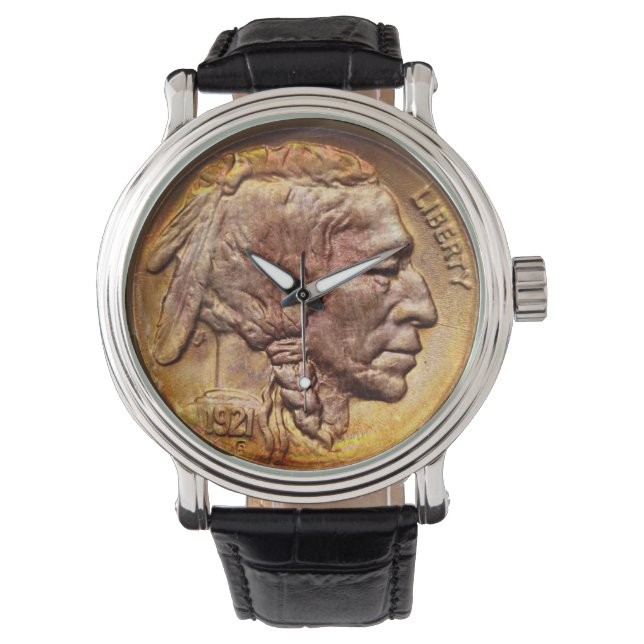 Vintage Indian Head Nickel Coin Native American Watch (Front)