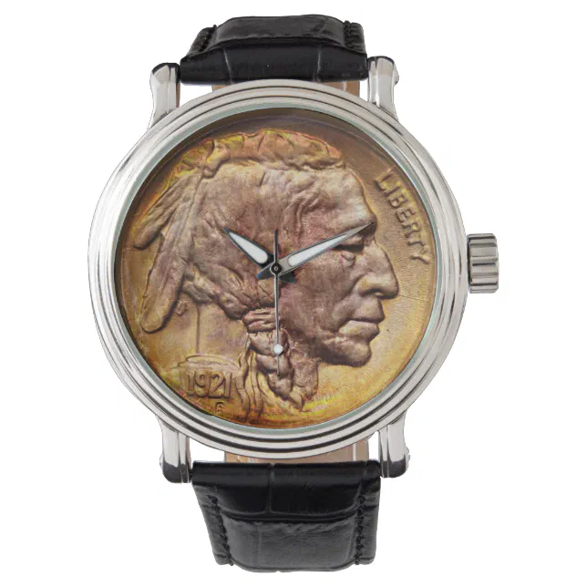 Vintage Indian Head Nickel Coin Native American Watch | Zazzle