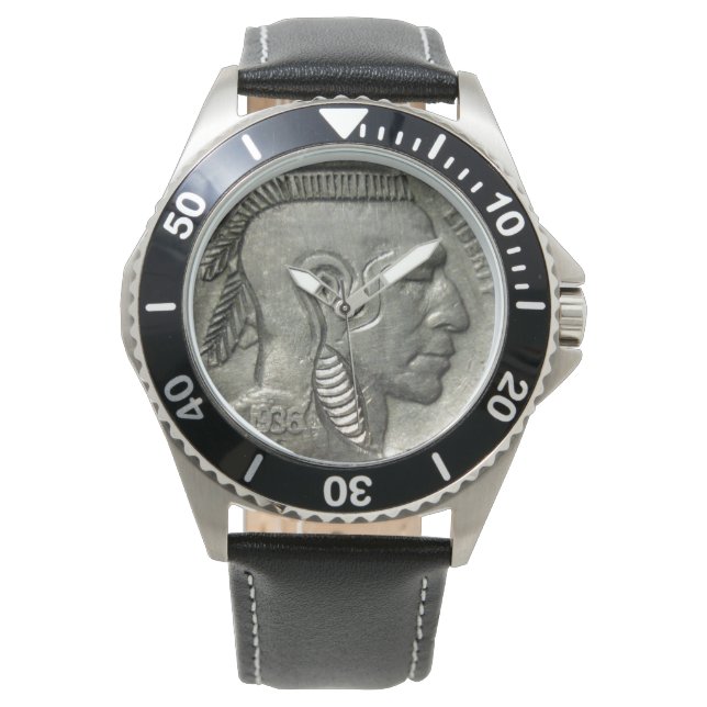 Vintage Indian Head Nickel Coin Native American Watch (Front)