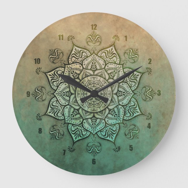 Vintage Indian Mandala Bohemian Wall Clock (Front)